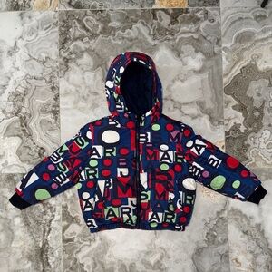 Reversible Colorful Puffer Coat with Letter Print